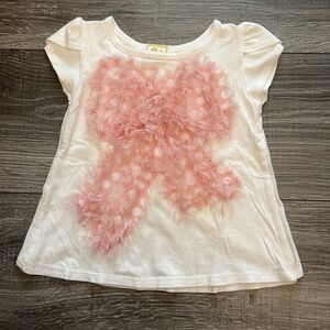 Kiddo by Katie Top Girls sz 2 3 Ivory Short Sleeve Pink Bow Crossover Back